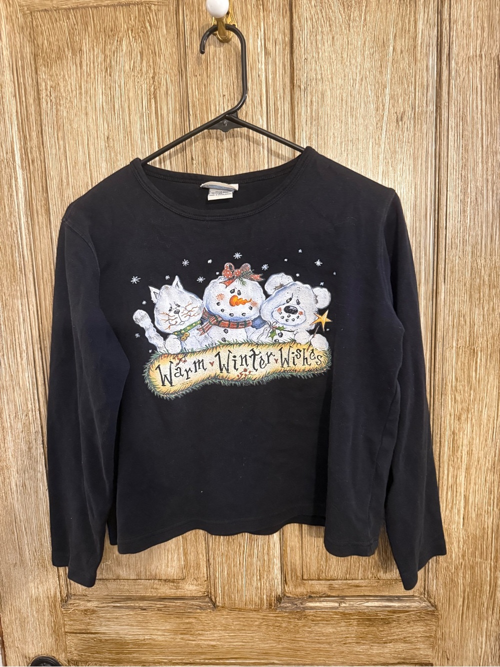 Black Long-Sleeve Graphic Top - Warm Winter Wishes